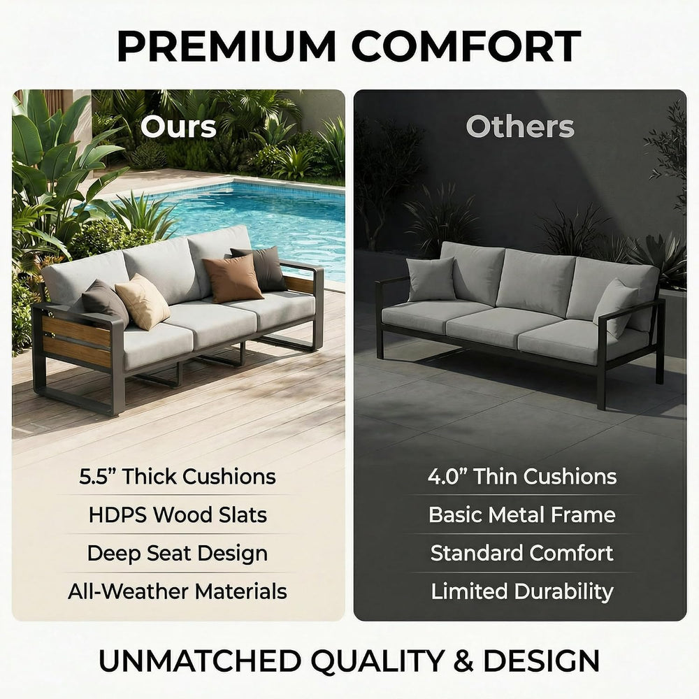 ZANDOR Aluminum Outdoor Patio Furniture Set with Table,7 Seat,Dark Gray