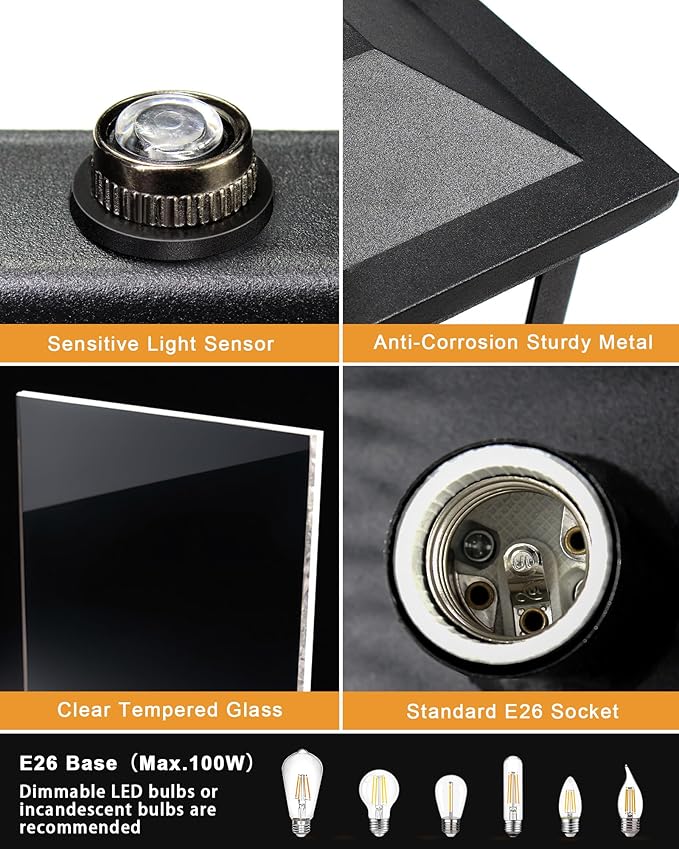 LTBLIGHT Dusk to Dawn Outdoor Lighting, Modern Black Waterproof Exterior Wall