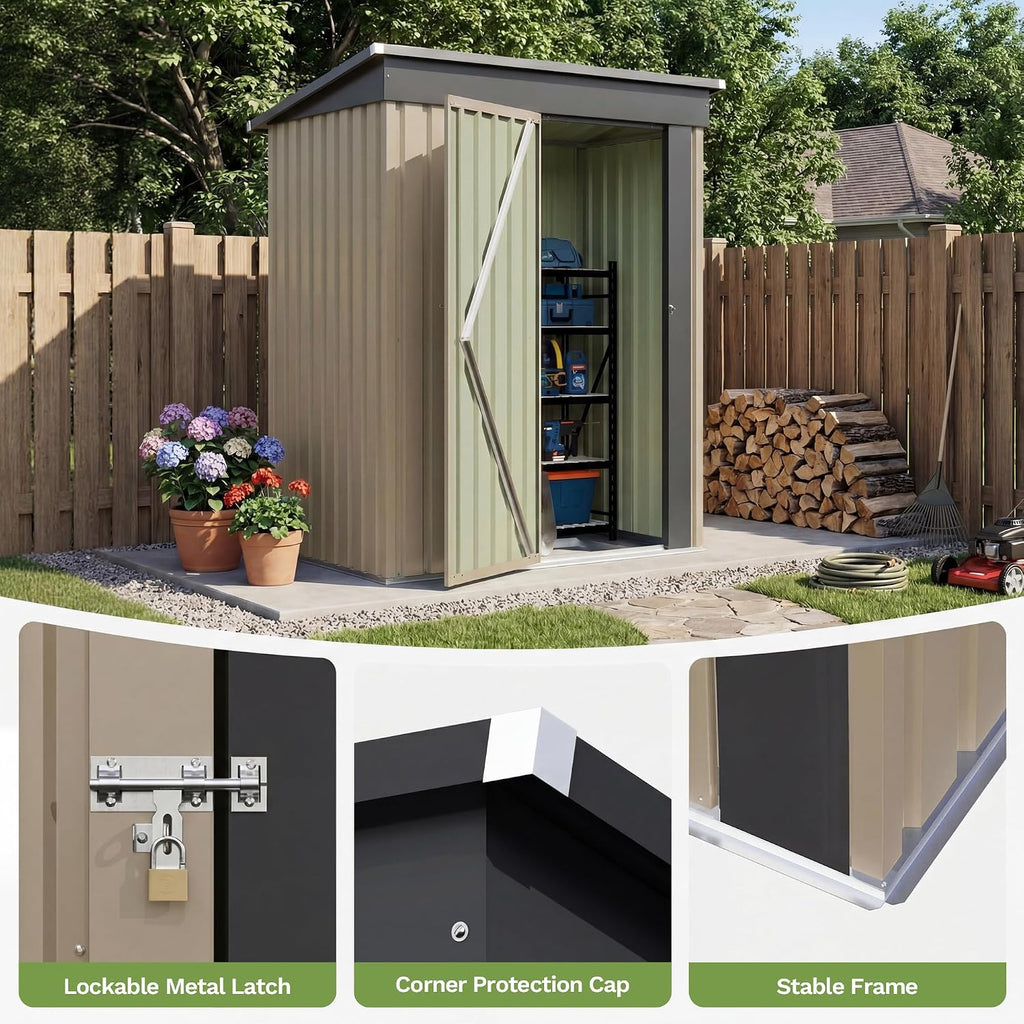 patiowell 5x3 ft outdoor storage shed with floor, side view