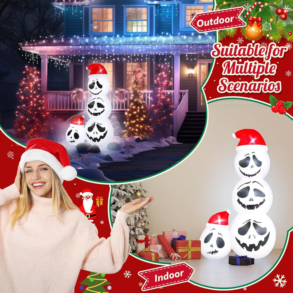 Leyndo 6ft Christmas Inflatable, Skeleton Inflatable with Santa Hat Christmas Decorations for Xmas Holiday Party Indoor Outdoor Halloween Garden Lawn Yard Sign, with Build-in LED Lights