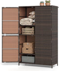 Tangkula Rattan Outdoor Storage Cabinet with 2 Adjustable Shelves