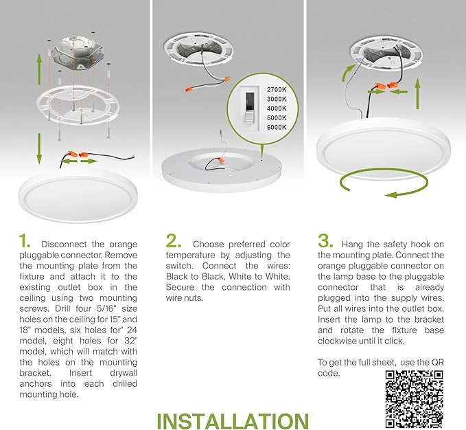 ASD LED 18" Round Flush Mount Ceiling Light Fixture, Low Profile Surface (2 Pack)