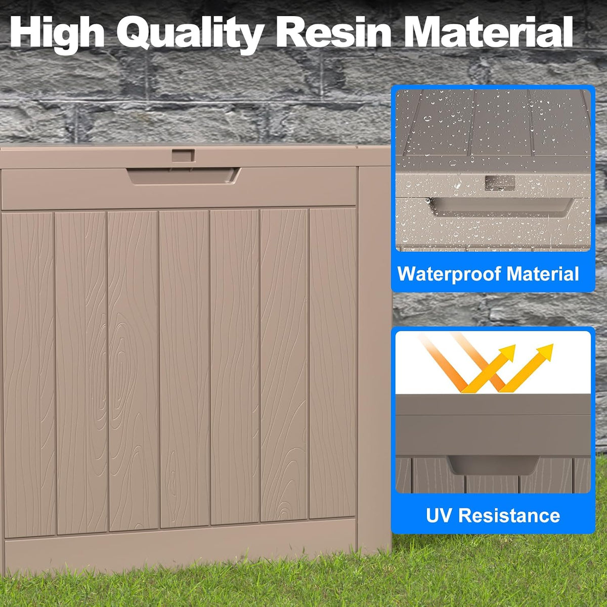 36 gallon outdoor deck box, lockable waterproof outdoor shown in use