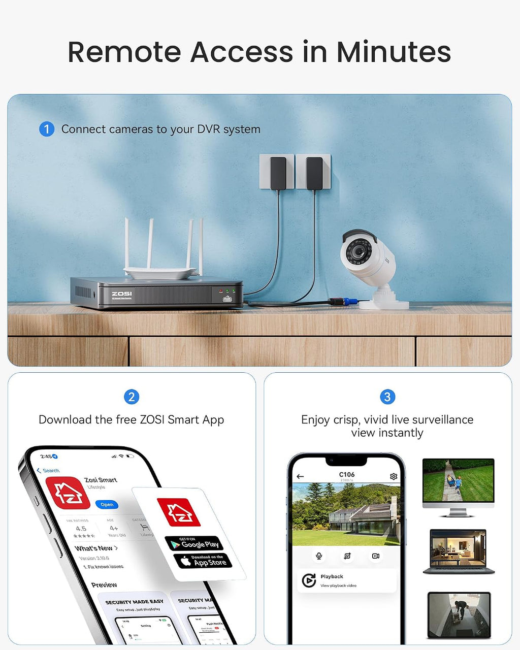 zosi 3k lite wired security camera system outdoor, front angle view