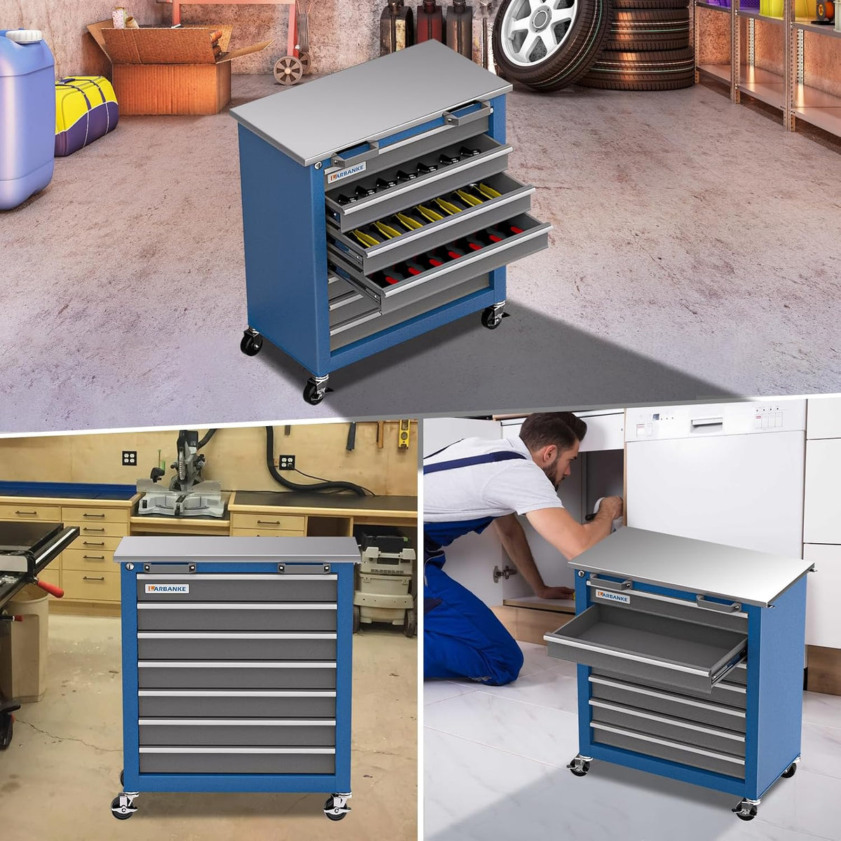 larbanke 7-drawer rolling tool chest with key locking, package contents