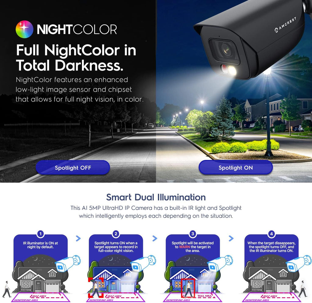 amcrest 5mp ip poe ai camera w/ 49ft showing dimensions