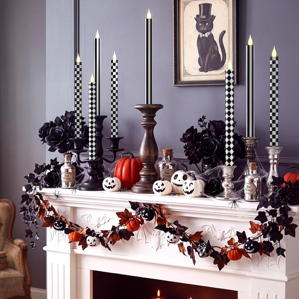 Honoson 6 Pcs Halloween Flameless Taper Candles 10.6 Inch Table Home Decor