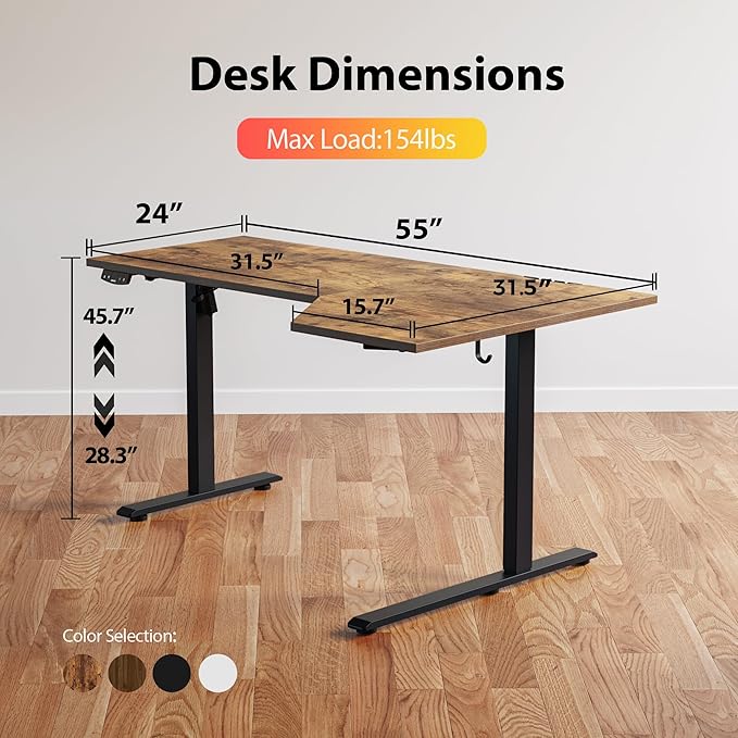 Agilestic Electric Standing Desk, L-Shaped 55 Inches Height Adjustable Desk