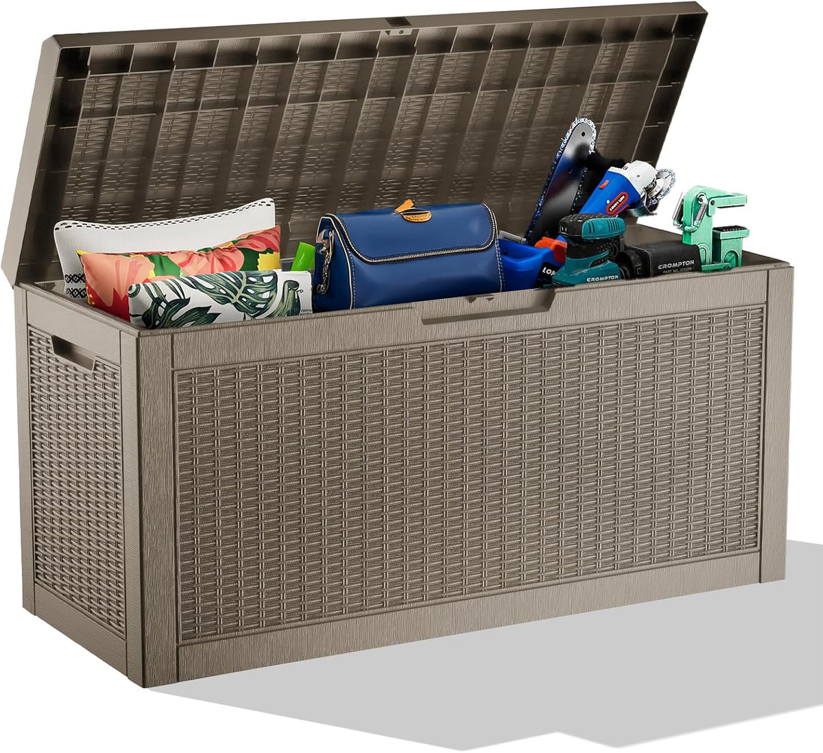 EasyUp 70 Gallon Outdoor Storage Box, Outdoor Deck Boxes for Garden Tools Equipment,Cushions and Patio Storage,Lockable and Resin,Easy to Install(Grey)