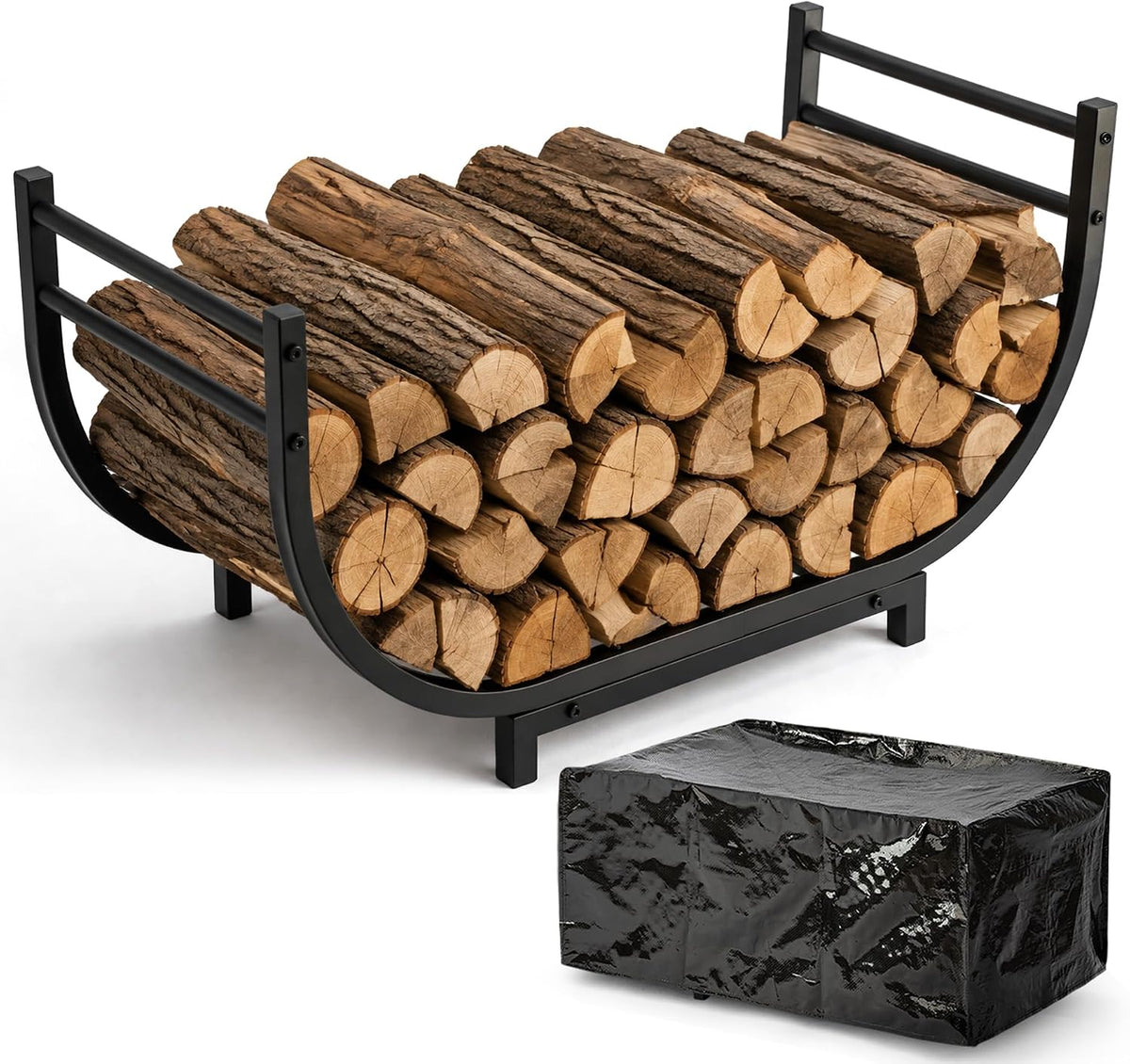 facka 30 Inch Firewood Rack Outdoor with Cover, Metal Wood Rack