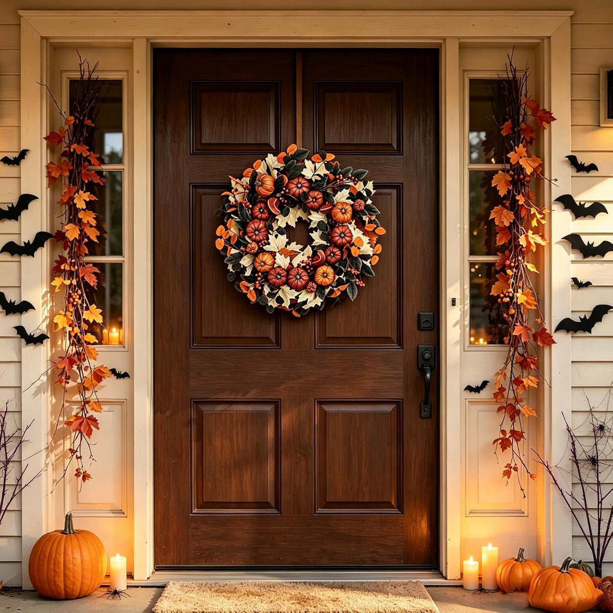 24" Fall Pumpkin Wreath Artificial Halloween Wreath for Front Door