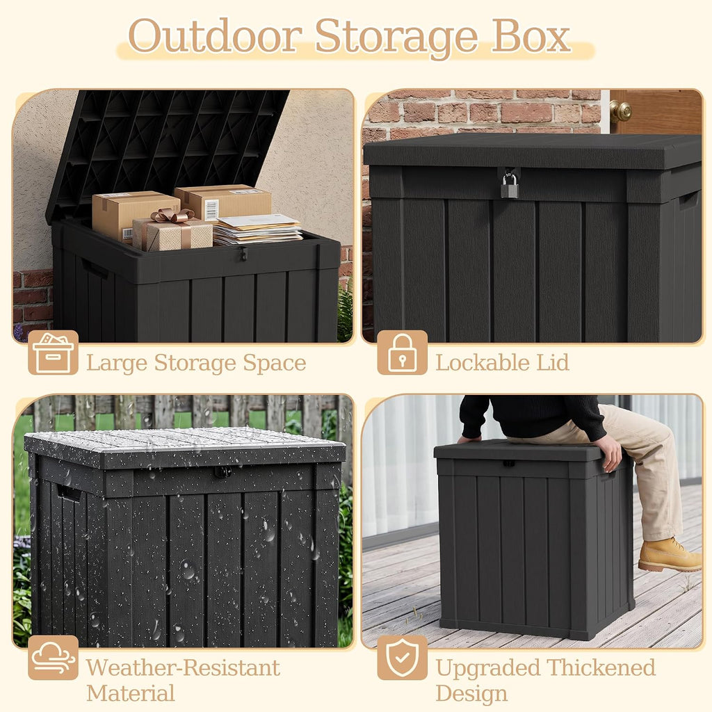 outdoor storage box, 70 gallon waterproof package delivery, side view