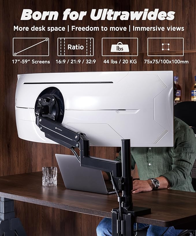 ULTRARM Heavy Duty Monitor Arm for Ultrawide Monitors up to 57" and 44 lbs