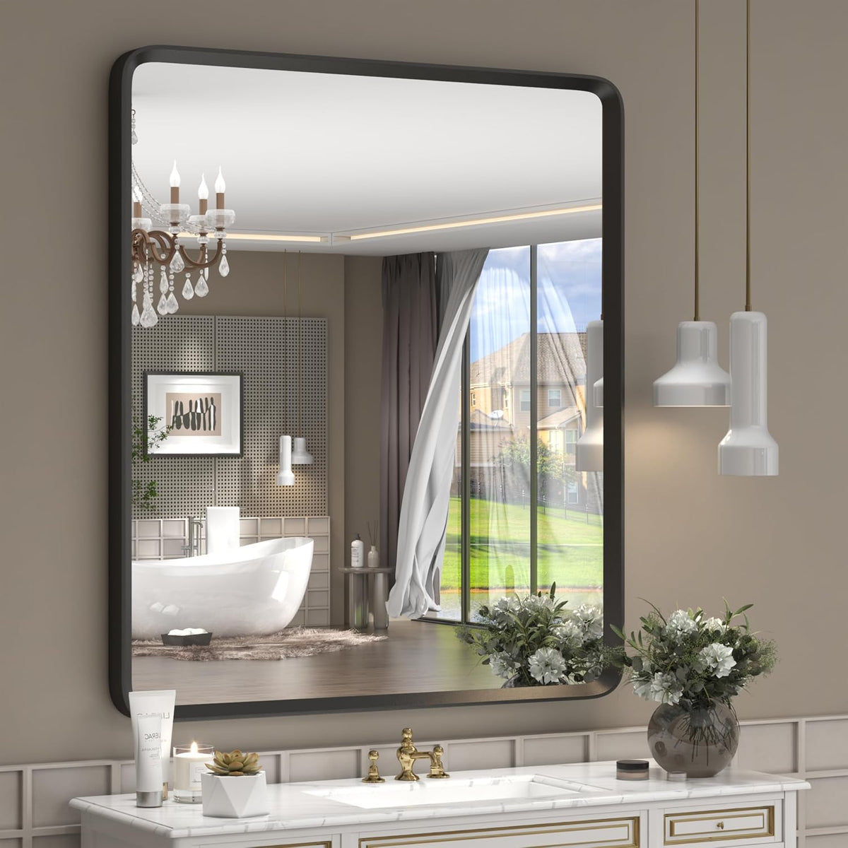 28x32 Inch Black Matte Framed Mirror