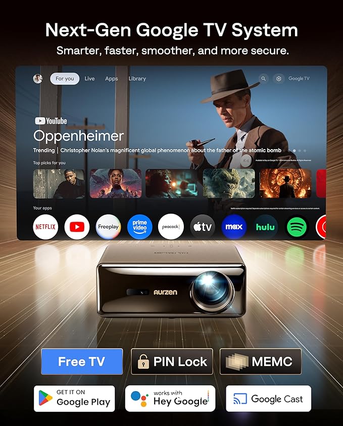 Aurzen EAZZE D1 MAX Upgraded Google TV Smart Projector 4K Supported,