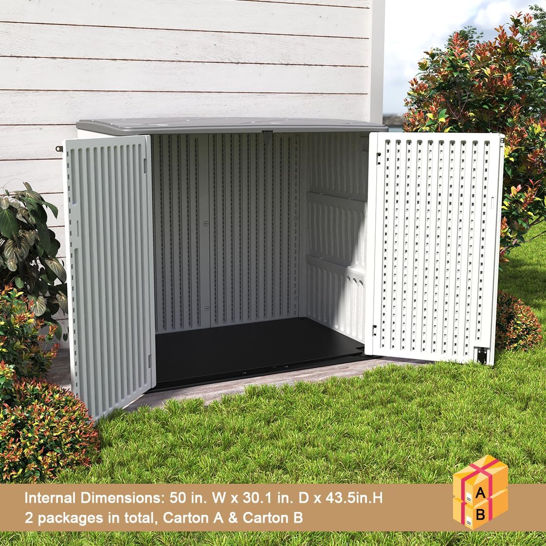 kinying horizontal outdoor storage shed,47 cu.ft resin outdoor, package contents