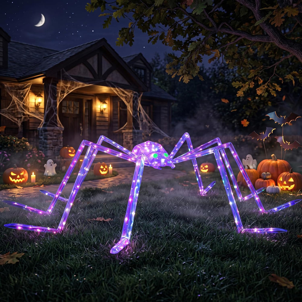 7FT Giant Halloween Spider Decorations Outdoor – Prismatic Iridescent Light-U...