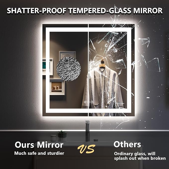 YEELAIT 36x36 Inch LED Bathroom Mirror
