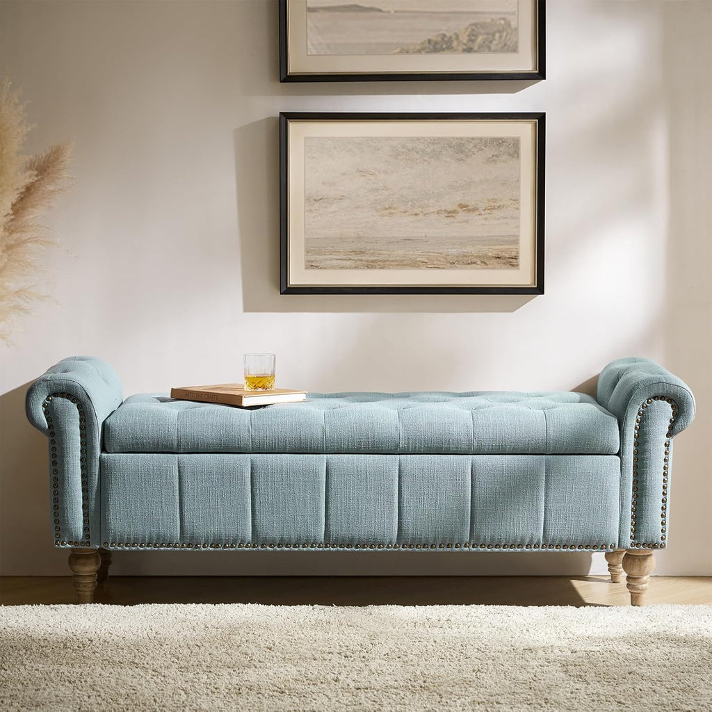 HULALA HOME Farmhouse Storage Bench, Blue