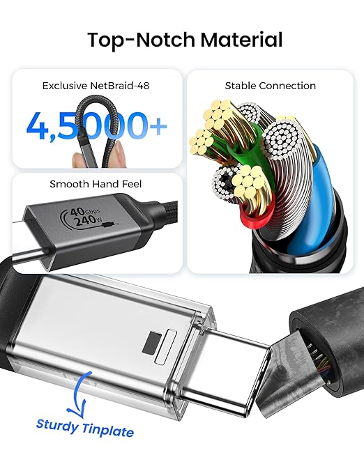 Silkland USB 4 for Long Thunderbolt 4 Cable 10FT, 40Gbps/8K Display/240W