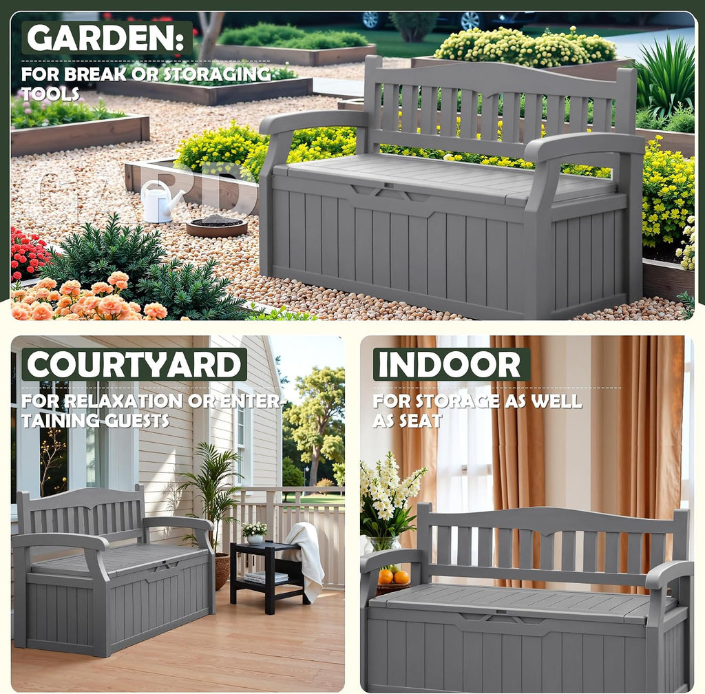 flamaker 80 gallon storage bench, deck box with, side view