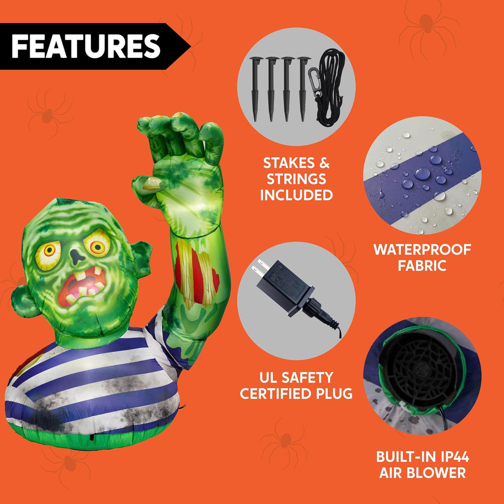 JOYIN 5.5FT Halloween Inflatable Zombie Decoration with Waving Raised Hand &a...
