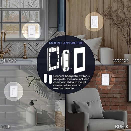 RunLessWire 3-Way Fan & Light Battery-Free DIY Kinetic Wireless Light Switch Kit