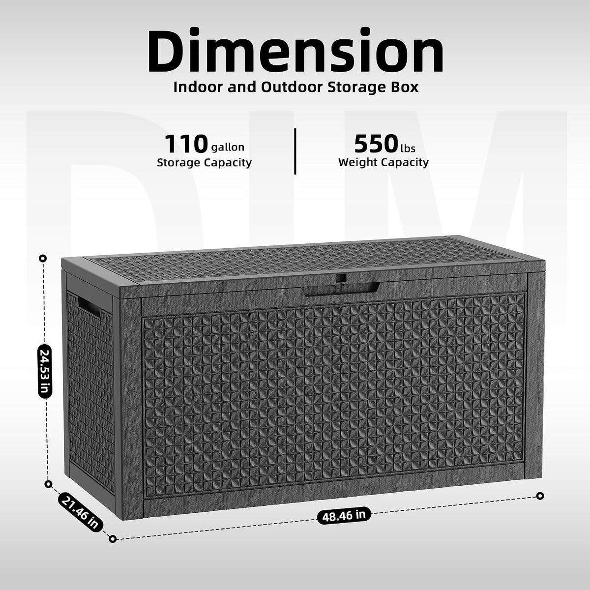 rojik 110 gallon deck box outdoor, waterproof outdoor on a desk or shelf