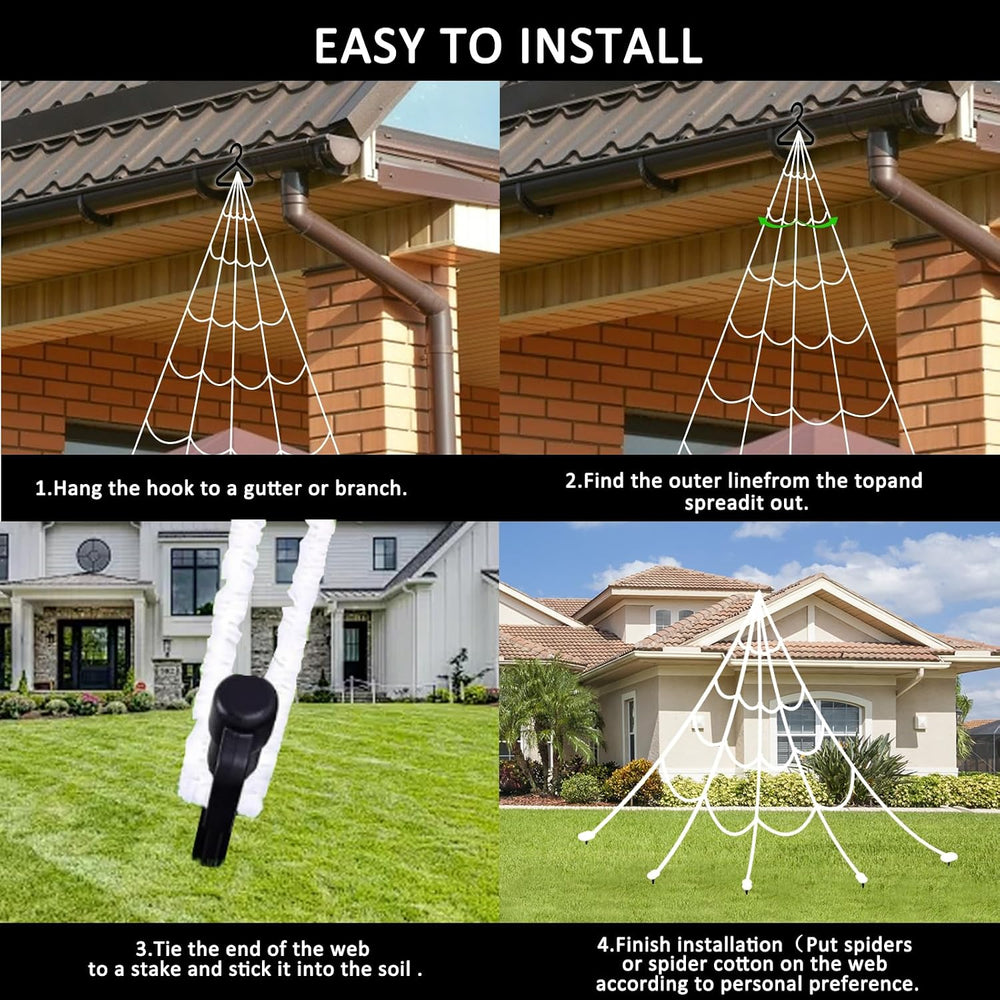 Halloween Spider Web Lights 550 LED Lighted Spider Web 16.4Ft Giant Halloween...