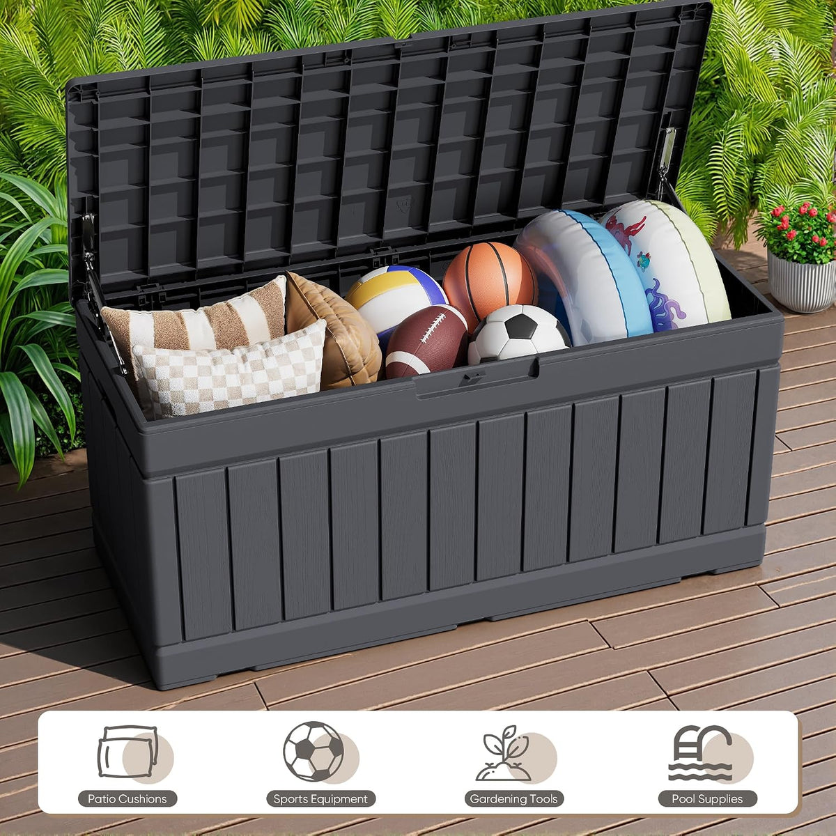 jummico 78 gallon deck box waterproof resin outdoor, package contents