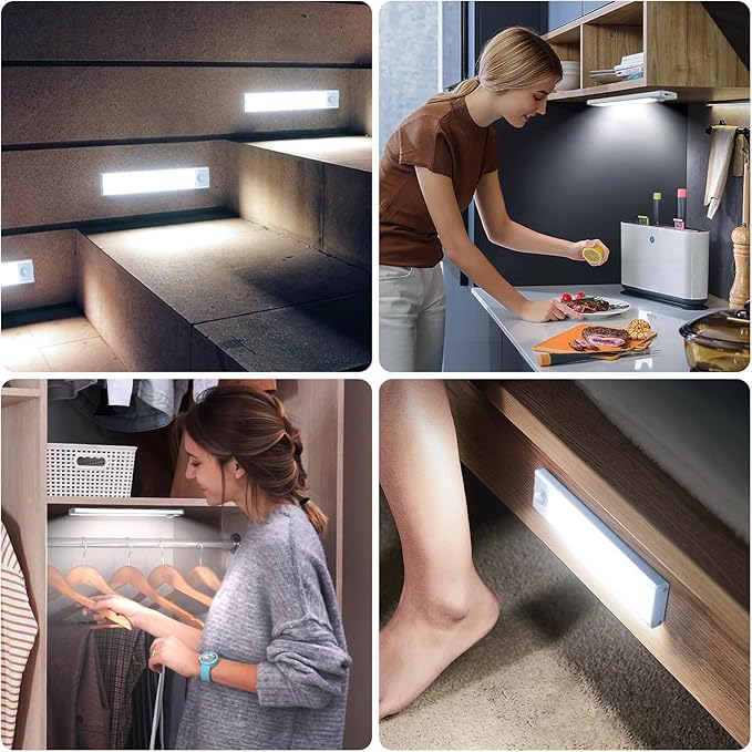 6 Pack Under Cabinet Lighting Wireless, 50 LED Rechargeable Battery Motion