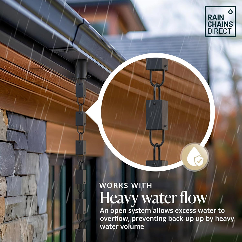 Rain Chains Direct - Square Link Rain Chain - 8.5 FT - Durable Black Powder-C...