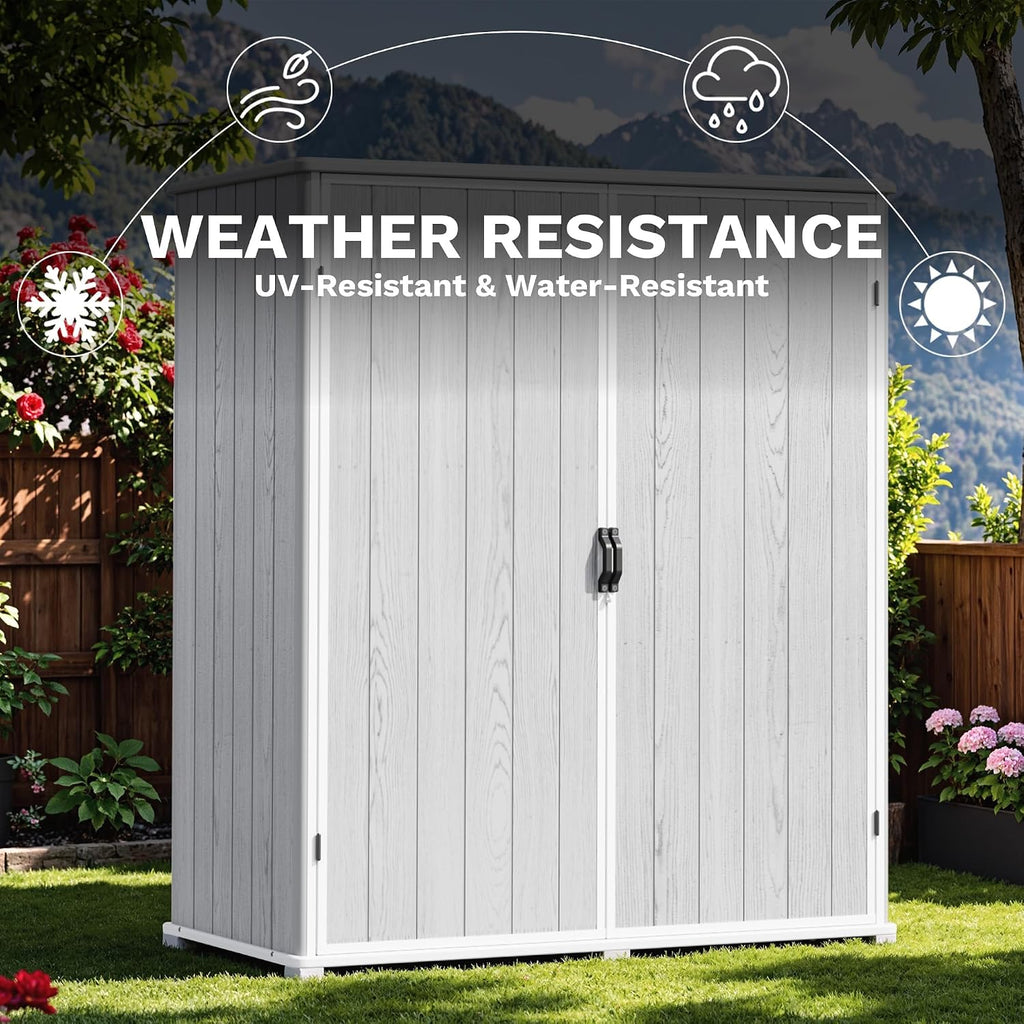 devoko 5x3 ft resin outdoor storage cabinet, plastic showing dimensions