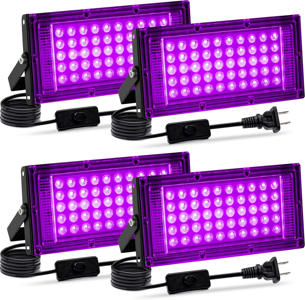 4 Pack 50W Black Lights for Glow Party,Halloween Blacklight