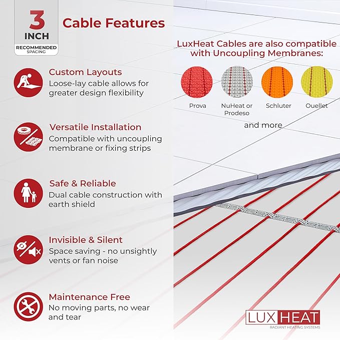 LuxHeat 40sqft Floor Heating Cable Kit - 240v Electric Heating Floor System -