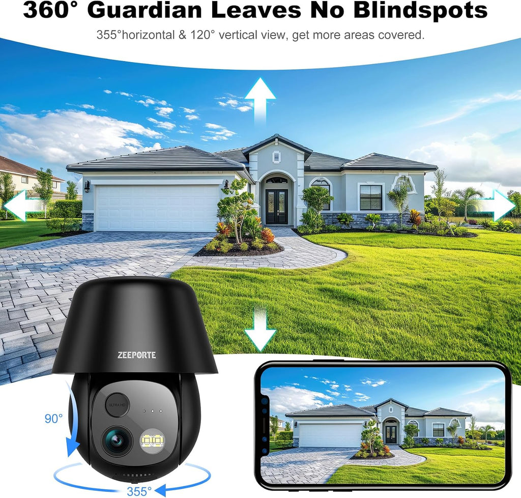 solar security cameras wireless outdoor, 2k pan/tilt 360°, close-up detail