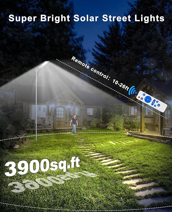 JAYNLT X-12000W Solar Street Lights, 6500K Commercial Parking Lot Light Dusk to