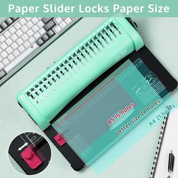 OFFNOVA Binding Machine, 21-Hole 450 Sheets Paper Comb Punch Binder Machine