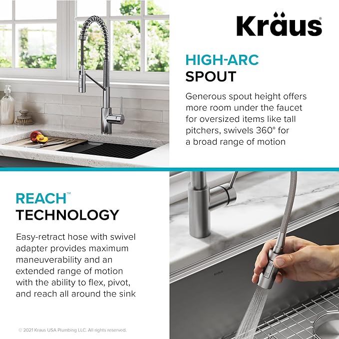 KRAUS Oletto Commercial Style Single Handle Pull Down Kitchen Faucet