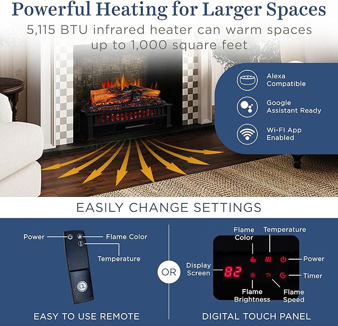 Country Living Electric Fireplace Logs, 27” LED Electric Fireplace Inserts
