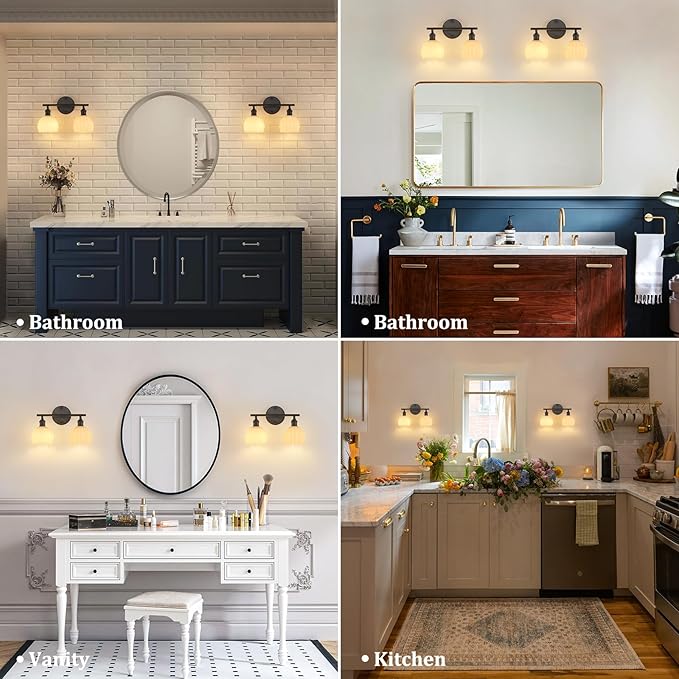 Shenmoyl Bathroom Light Fixtures, 2-Light Black Vanity Wall Light Over Mirror