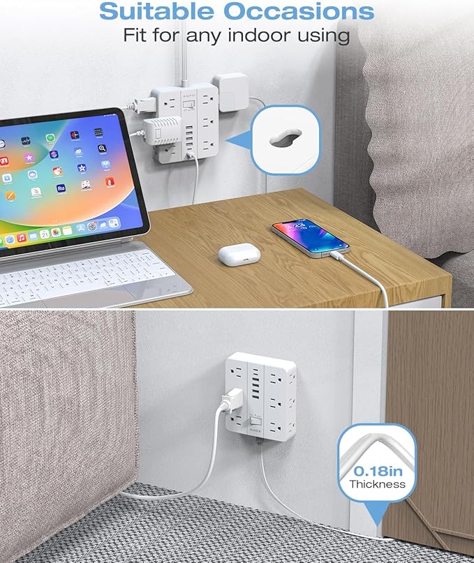 AOFO 20FT Surge Protector Power Strip, 12 AC Outlets