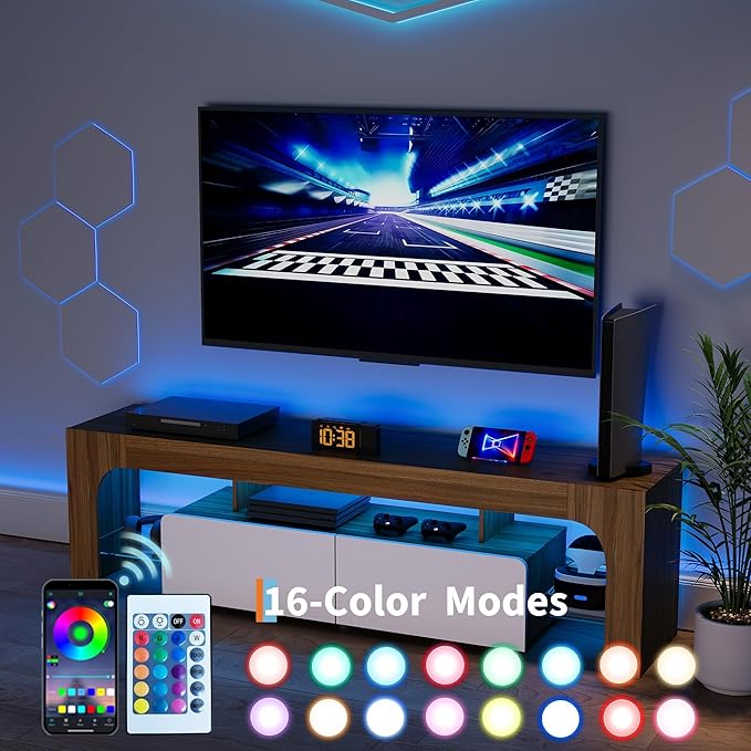 IDEALHOUSE LED TV Stand for 55 to 75 Inch TV, Walnut Entertainment Center
