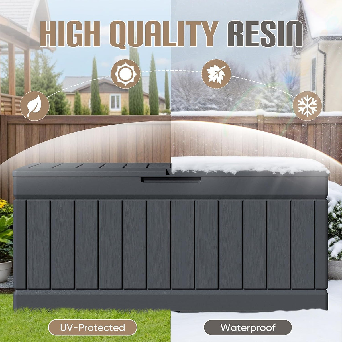 jummico 78 gallon deck box waterproof resin outdoor, close-up detail