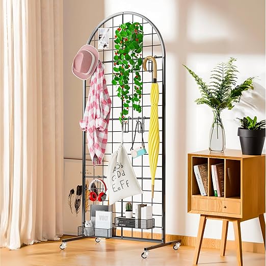Asee'm Grid Wall Panels Display Stand 2' x 5.2' FT Black Movable Wire Grid Wall