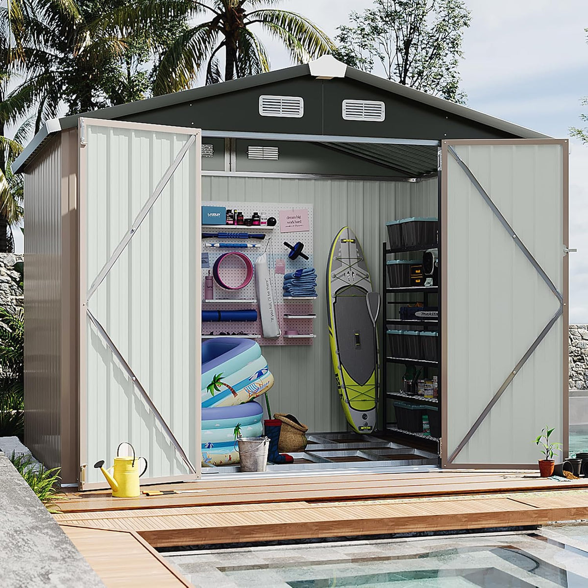 Aoxun 6' x 8' Storage Shed with Base Brown
