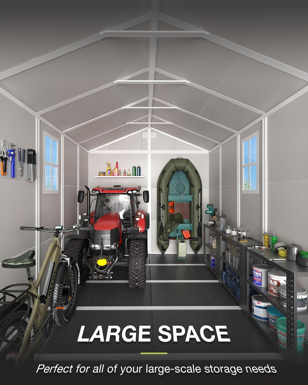 amopatio 8x6 ft storage shed with floor included showing dimensions