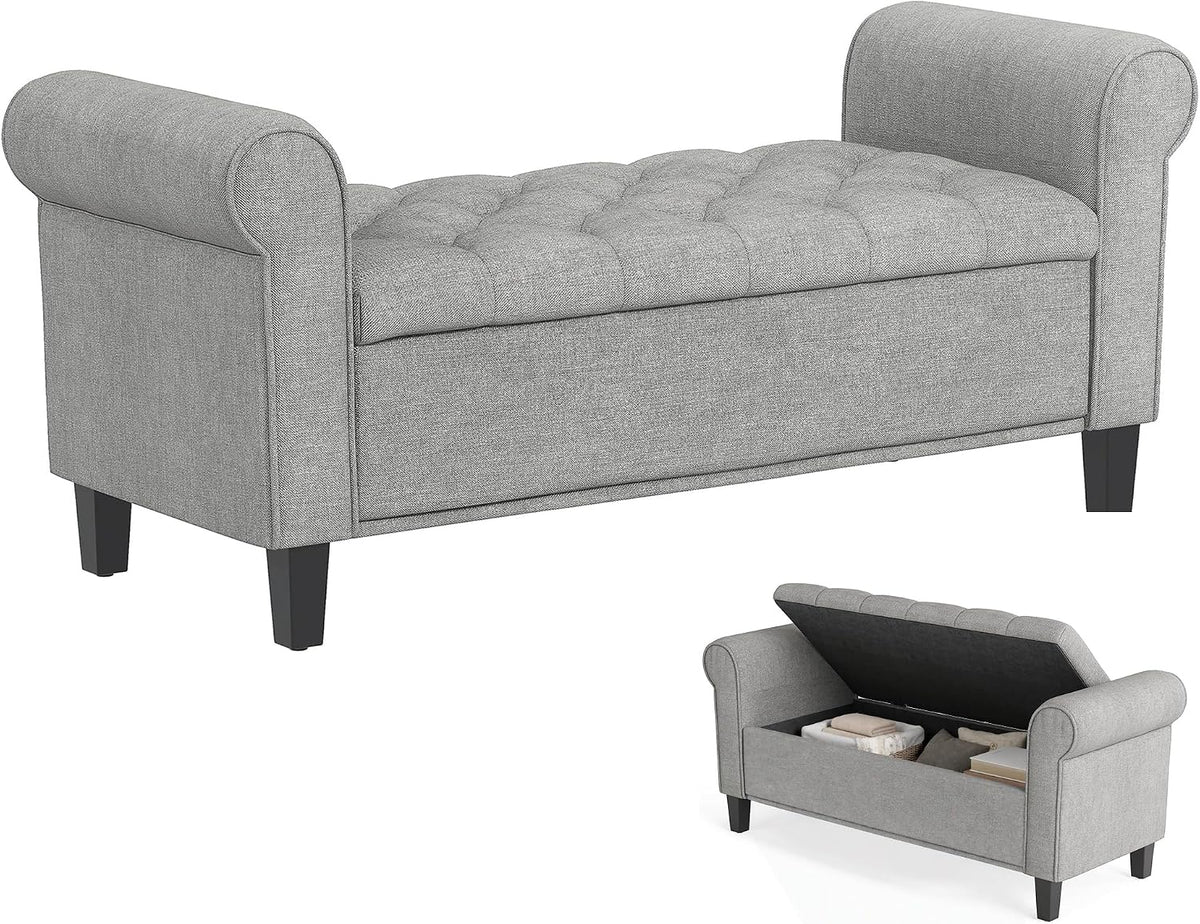 HOMCOM Storage Ottoman Bench 50" with Lift Top Lid, Light Gray