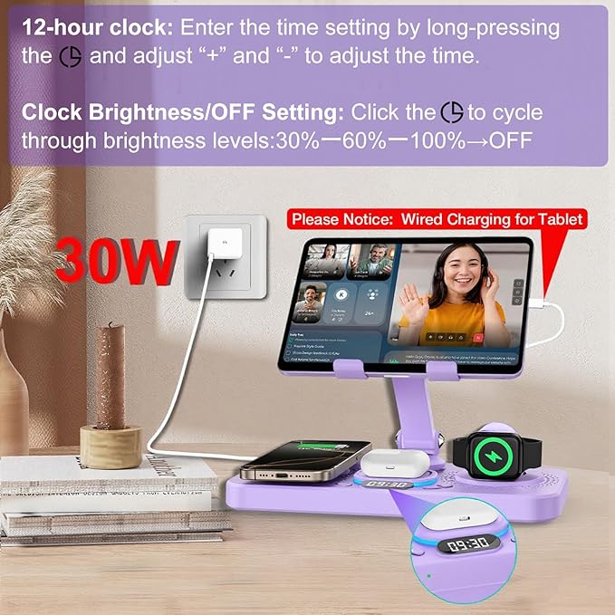 30W Charging Station for Apple Products, Foldable Wireless Charger