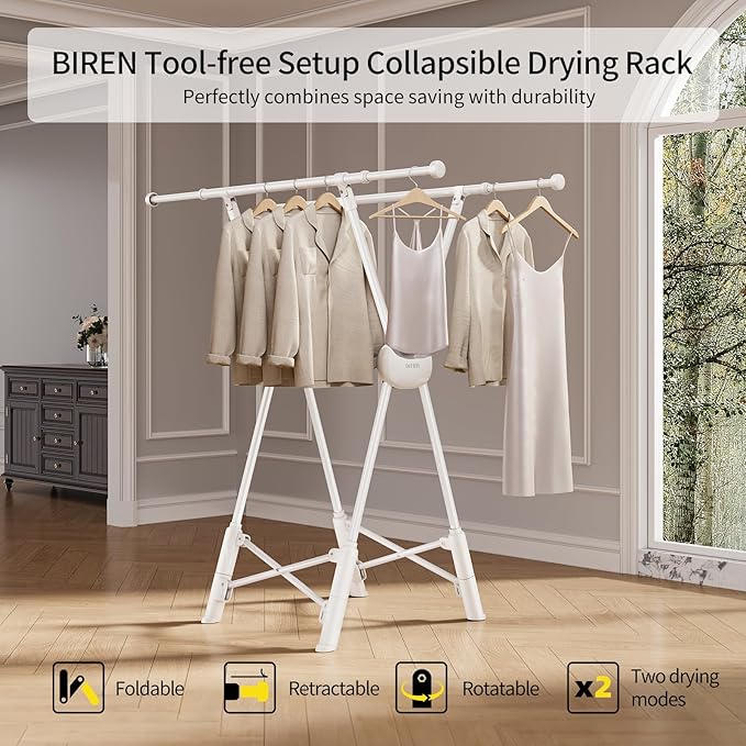 BIREN Clothes Drying Rack Heavy Duty Clothing Racks Foldable Laundry Rack Two